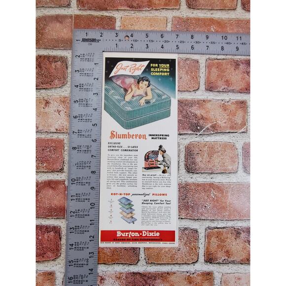 1950 Sexy Brunette on Mattress‎ Vtg MCM Print Ad Slumberton by Burton-Dixie - Picture 4 of 6